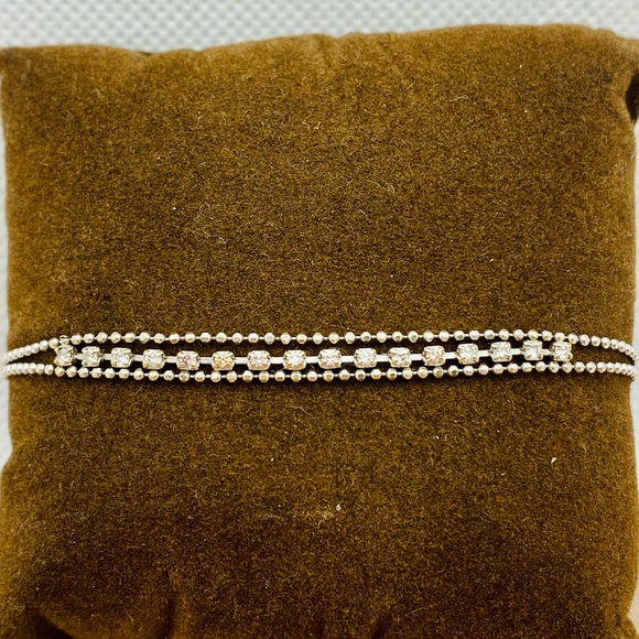 EUC Dainty 18k White Gold Double Strand Bead Pink & White Diamond Bracelet - Picture 9 of 17